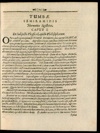 Caput I. De Subiecto Physico Lapidis Philosophorum.