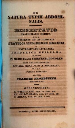 De natura typhi abdominalis : Diss. inaug. med.
