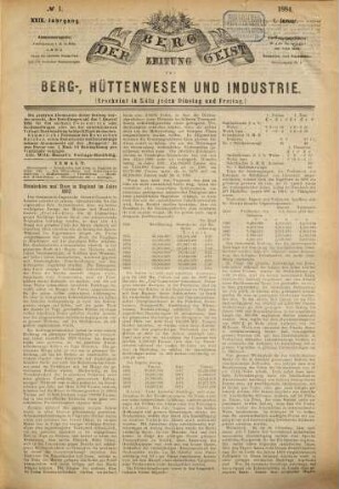 Der Berggeist : Zeitung für Berg-, Hüttenwesen u. Industrie, 29. 1884