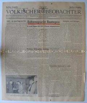 Titelblatt der Tageszeitung "Völkischer Beobachter" zur allgemeinen Kriegslage