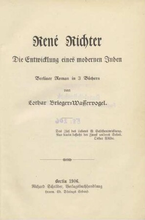 René Richter : die Entwicklung eines modernen Juden : Berliner Roman in 3 Büchern