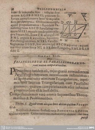 Caput XIII. Triangulorum et parallelogrammorum mutuis comparationibus.