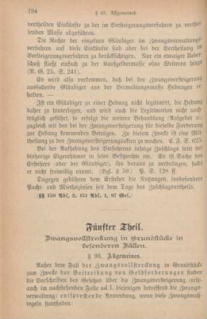 Fünfter Theil. Zwangsvollstreckung in Grundstücke in besonderen Fällen
