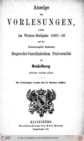 Wintersemester 1882/1883