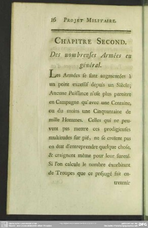 Chapitre Second. Des nombreuses Armées en général