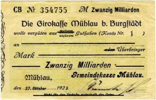 Gutschein über Zwanzig Milliarden Mark