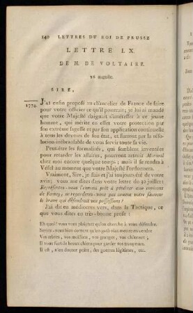 140-159, Lettre LX. de M. de Voltaire.-Lettre LXVIII. de M. de Voltaire.