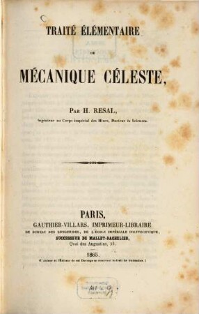 Traité élémentaire de mécanique céleste