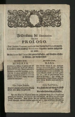 Beschreibung der Illumination Bey dem Prologo.