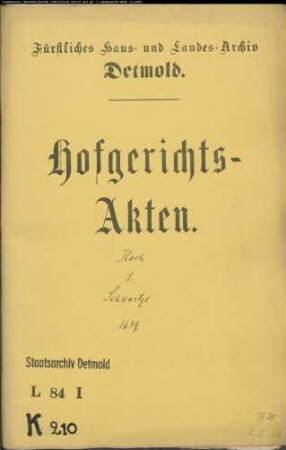 Koch, Hermann gegen Adolf Johann Schwartz zu Braunenbruch - Schuldforderung