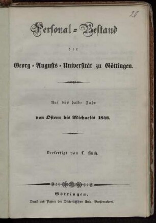 SS 1848: Personal-Bestand der Georg-Augusts-Universität zu Göttingen