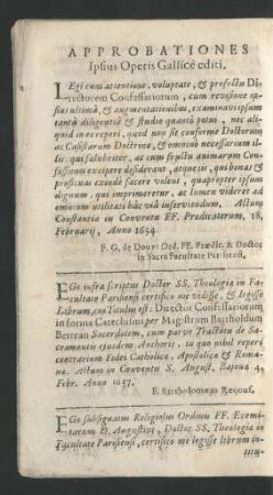 Approbationes Ipsius Operis Gallice editi