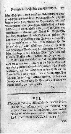 VIII. Disquisitio de ratione inseriptionis XV. Psalmorum.