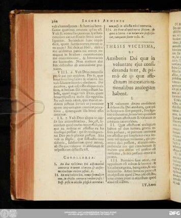 Thesis Vicesima, De Attributis Dei quae in voluntate eius consideranda sunt, & primò de iis quae affectuum in creaturis rationalibus analogiam habent.