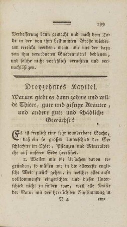 Dreyzehntes Kapitel. Warum giebt es dann zahme und wilde Thiere, gute und giftige Kräuter, und andere gute und schädliche Gewächse?