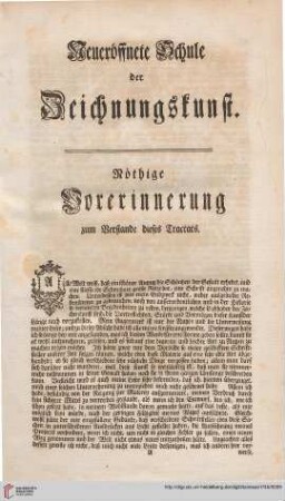 Neueröffnete Schule der Zeichnungskunst. Nötige Vorerinnerung