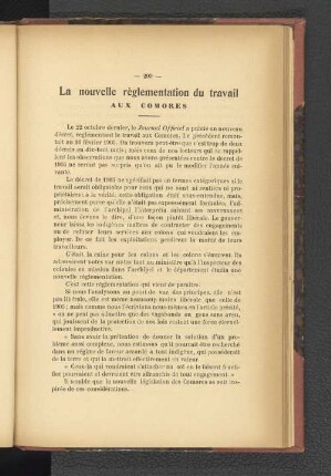 La nouvelle règlementation du travail. Aux Comores.
