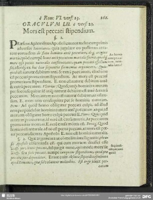Oraculum LII. e vers: 23. Mors est peccati stipendium