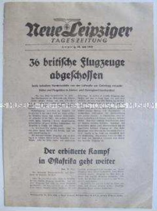 Extrablatt der "Neuen Leipziger Tageszeitung" zum nächtlichen britischen Luftangriff auf Norddeutschland und den Kämpfen in Äthiopien