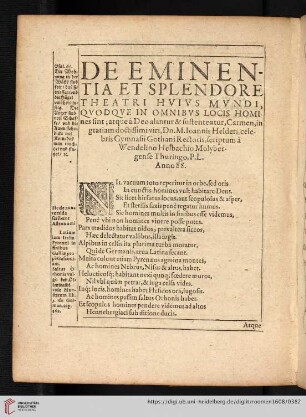 De eminentia et splendore theatri huius mundii, quodque in omnibus locis homines sint