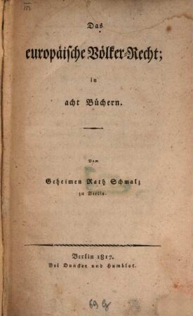 Das europäische Völkerrecht : In acht Büchern