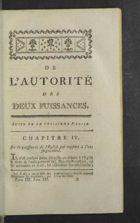 De la Puissance de l'Eglise par rapport à l'Enseignement.