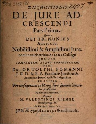 Disquisitionis de iure adcrescendi pars ..., 1.