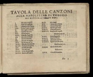 Tavola delle canzoni