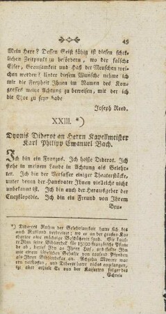 XXIII. Brief. Dyonis Diderot an Herrn Kapellmeister Karl Philipp Emanuel Bach
