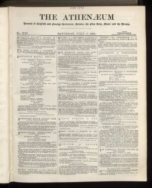 THE ATHENAEUM Journal of English and foreign Literature, Science, the fine Arts, Music and the Drama.