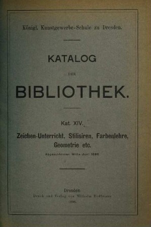 Katalog der Bibliothek. 14. 1896