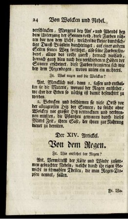 Der XIX. Artickel. Von dem Regen.