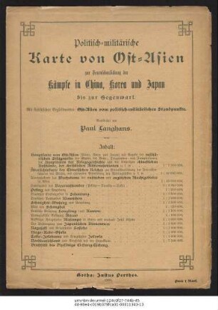 Politisch-militärische Karte von Ost-Asien zur Veranschaulichung der Kämpfe in China, Korea und Japan bis zur Gegenwart : Mit statistischen Begleitworten ; Ost-Asien vom politisch-militärischen Standpunkte