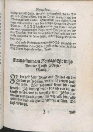 Euangelium am Sontage Esto mihi/ Von der Tauffe Christi/ Matth. 3.