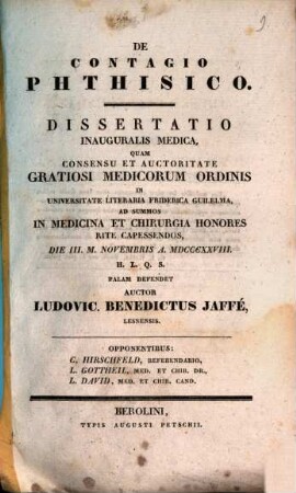 De contagio phthisico : Diss. inaug. med.