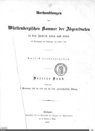 2,16: Landtag Württemberg - Kammer 2, Protokolle 1854-1855, Bd. 3