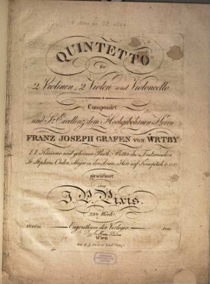 Quintetto für 2 Violinen, 2 Violen und Violoncello : 23tes Werk