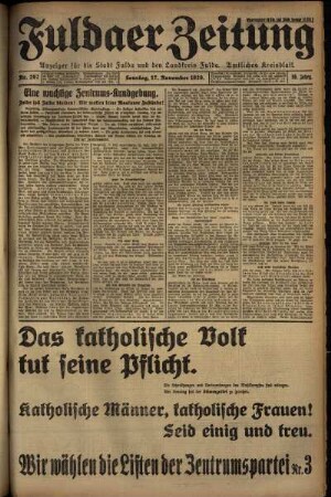 Erste Ausgabe vom Sonntag, den 17. November 1929.