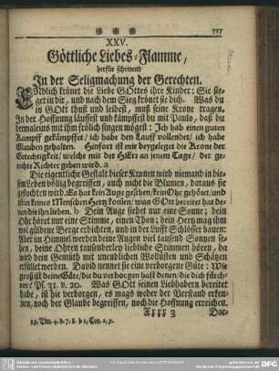 XXV. Göttliche Liebes-Flamme, herfür scheinend In der Seligmachung der Gerechten