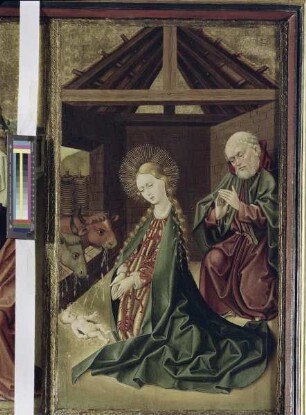 Sippenaltar — Altar im geöffneten Zustand — Szenen aus dem Marienleben — Geburt Christi