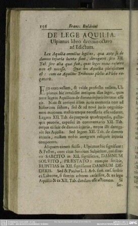 De Lege Aquilia : Ulpianus libro decimo octavo ad Edictum
