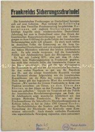 Zeitgeschichtliche Abhandlung aus der Zeit der Ruhrbesetzung