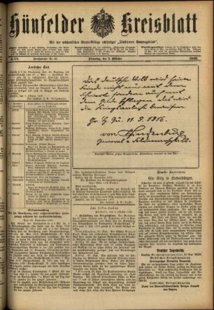 Ausgabe vom Dienstag, den 03. Oktober 1916.