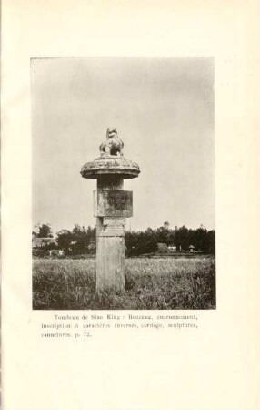 Tombeau de Siao King : lionceau, couronnement, inscription à caractères inverses, cordage, sculptures, cannelures