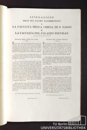 Spiegazione delle due tavole rappresentanti I. La facciata della chiesa di S. Basso II. La facciata del Palazzo Trevisan