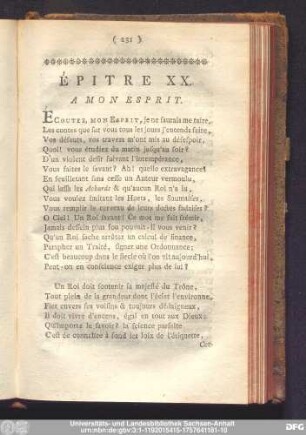 Épitre XX. A Mon Esprit.