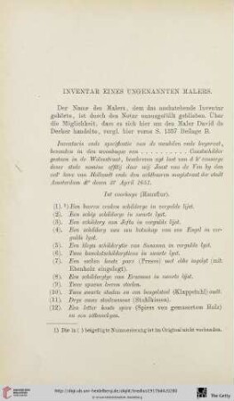 Inventar eines ungenannten Malers