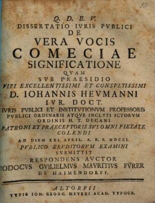 Diss. ... de vera vocis comeciae significatione