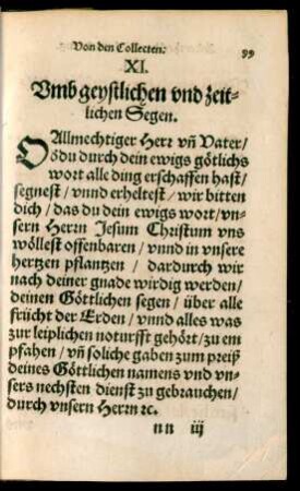 XI. Umb geystlichen und zeitlichen Segen.
