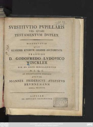 Svbstitvtio Pvpillaris Vel Qvasi Testamentvm Dvplex : Dissertatio